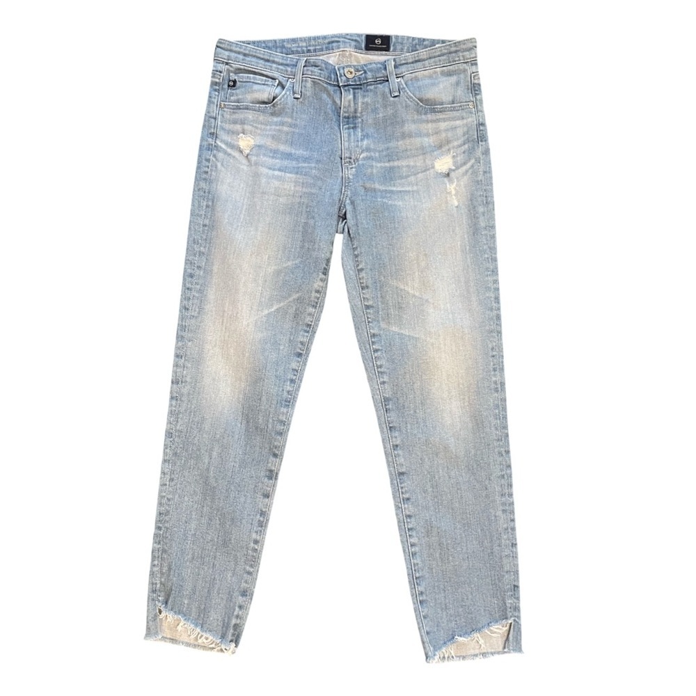 AG Mid Rise Stevie Capri High Low Cut Hem Light Blue Jeans Anthro Collab Size 29